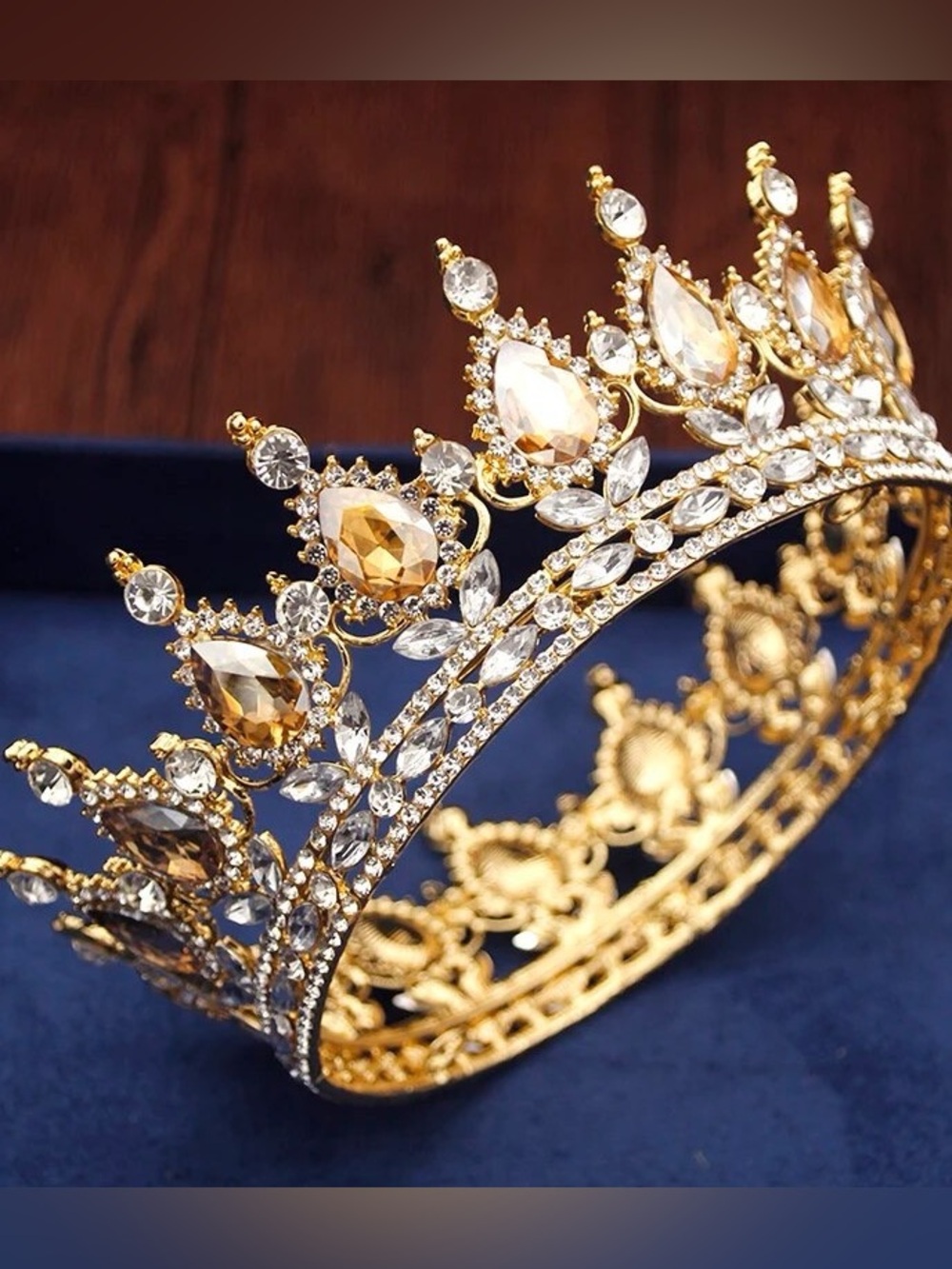 Gold Crystal Teardrop Tiara Crown - Women Accessories
